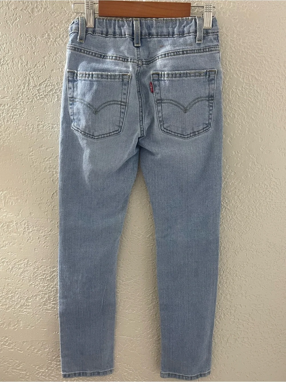 Levi's 510 Skinny Light Blue Distressed‎ Denim Jeans Adjustable Waist 10 Regular